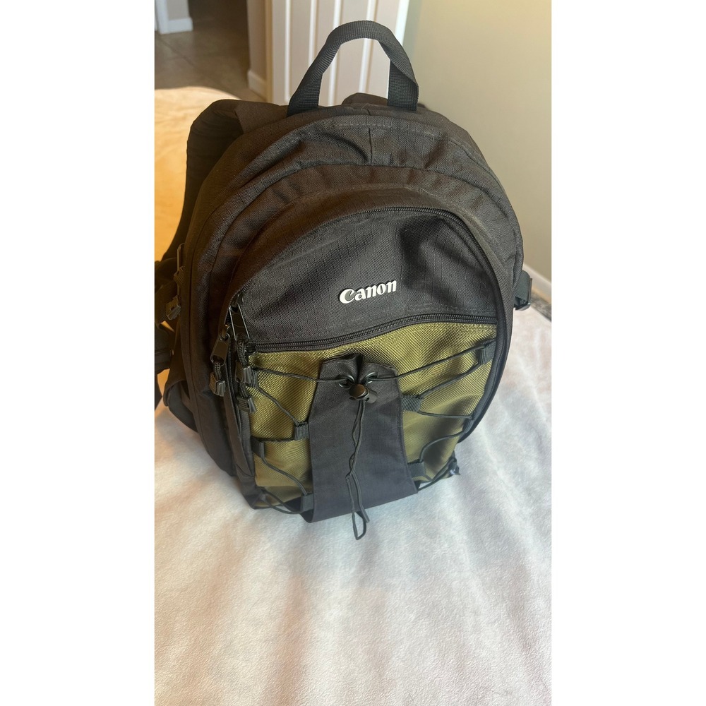 Canon DSLR Camera Backpack‎ Black Olive Green Padded Gear Bag with Dividers
